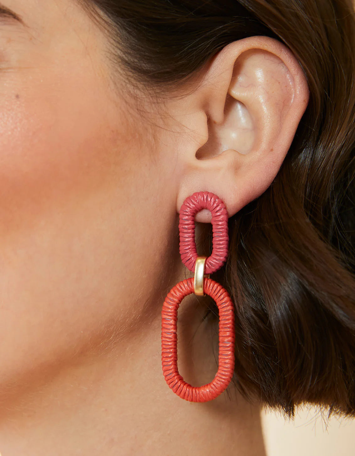 Pink and Red Straw Link Earring