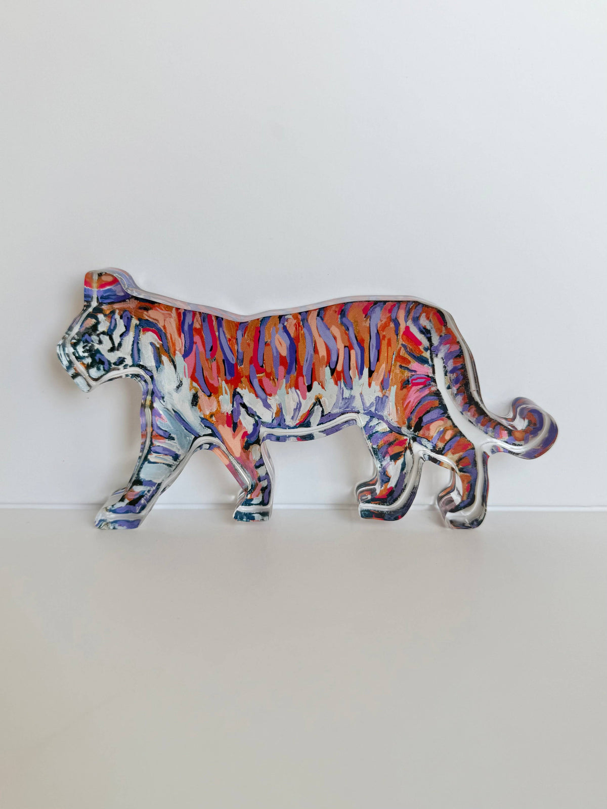 Large "Tiger Purple & Orange" Walking Tiger Acrylic Shelfie