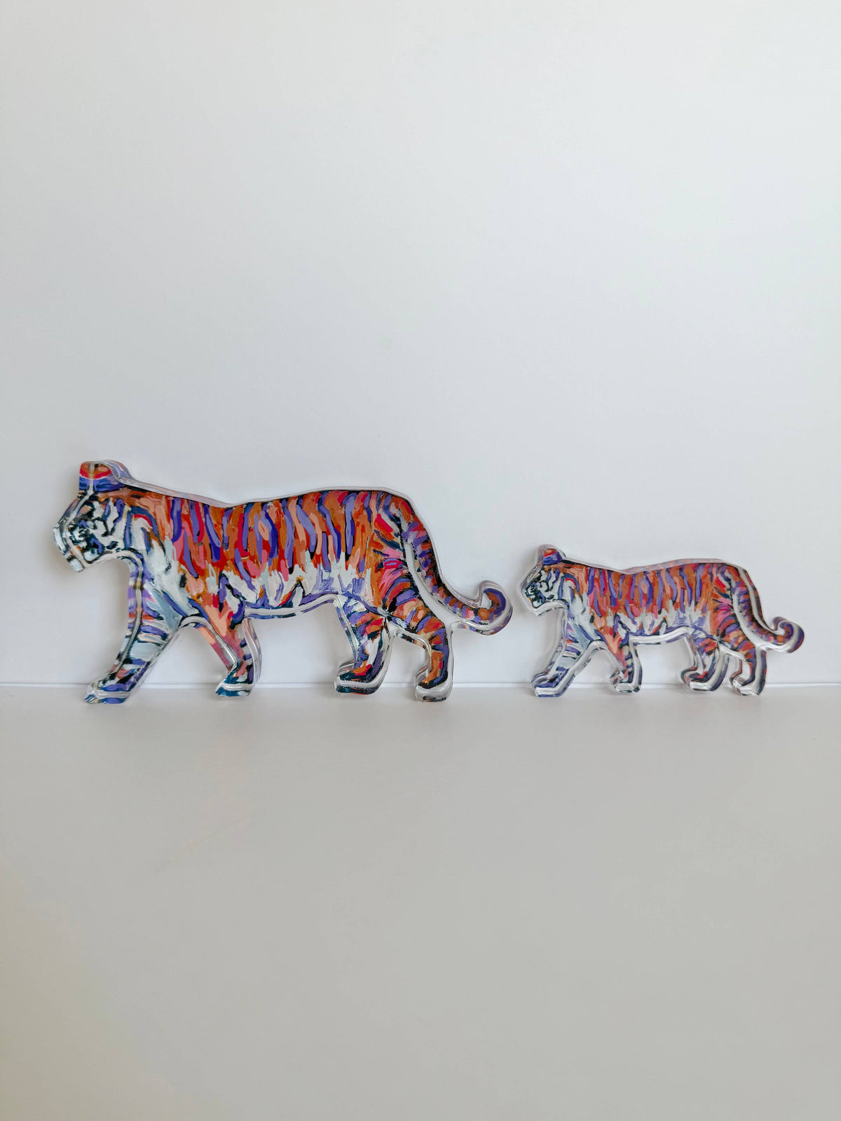 Large "Tiger Purple & Orange" Walking Tiger Acrylic Shelfie