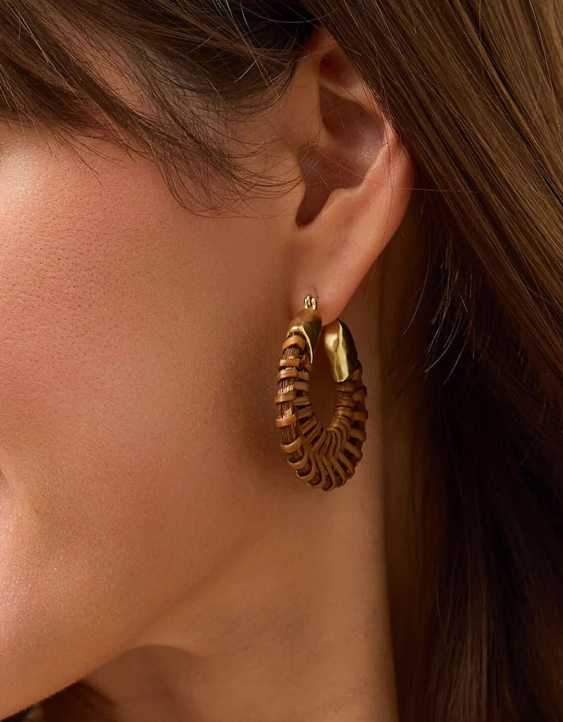 Wicker Hoop Earring- Brown