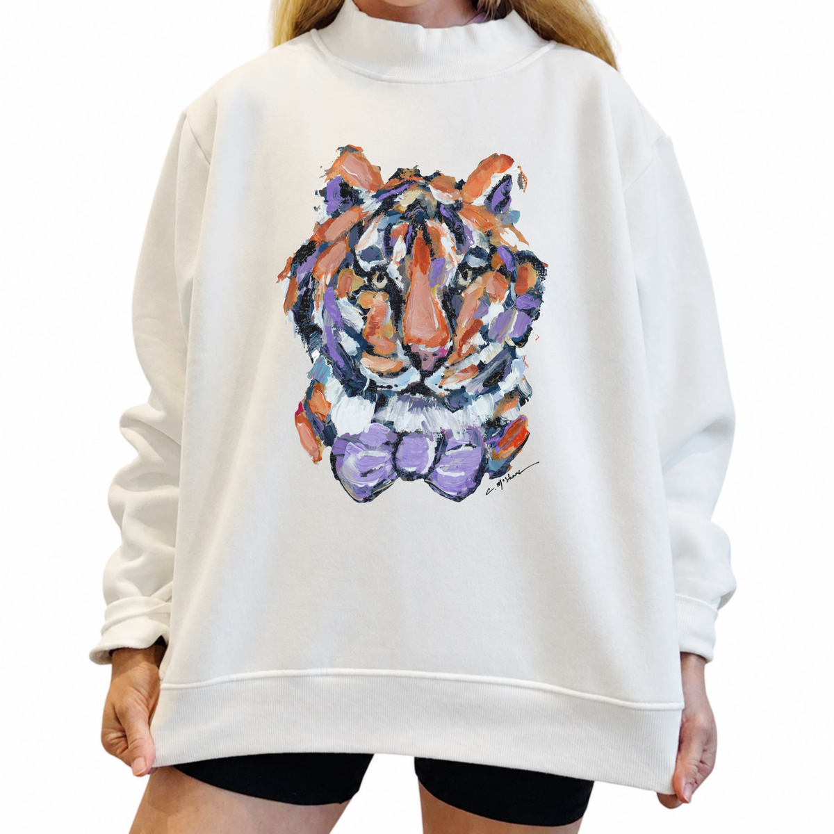 "Tiger Bow Tie" Mock Neck One Size